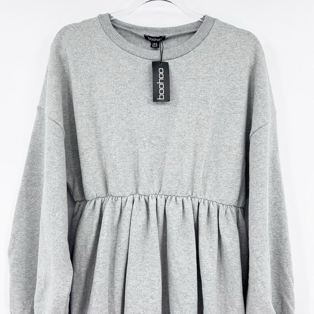 New Boohoo Plus Tiered Dress Grey Long Sleeve Sweatshirt Tiered Skirt Womens 16 - Picture 4 of 11